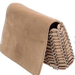 Paco Rabanne suede tan clutch